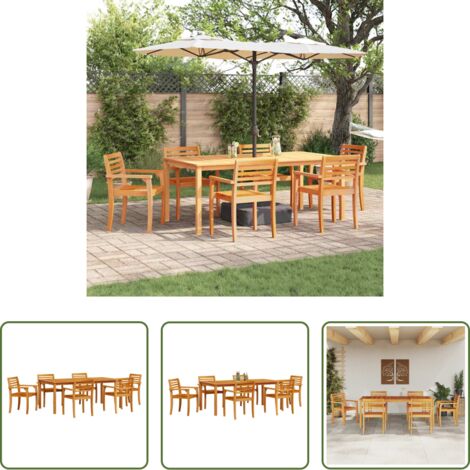 Mesa de jardín -  Conjunto de Comedor de Jardín 9 pcs Marrón