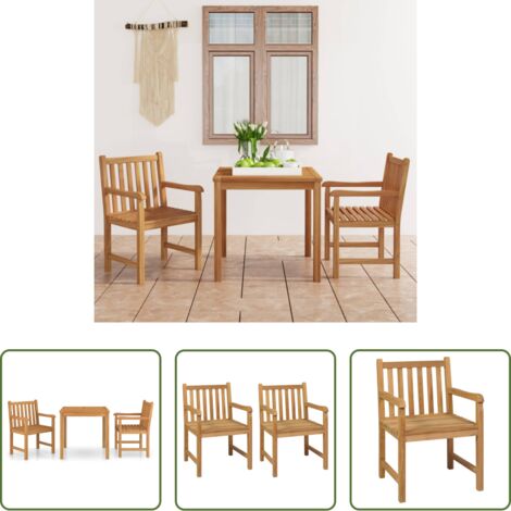 Mesa de jardín -  Conjunto de comedor de jardín de 3 piezas 80x80 cm de madera maciza de teca