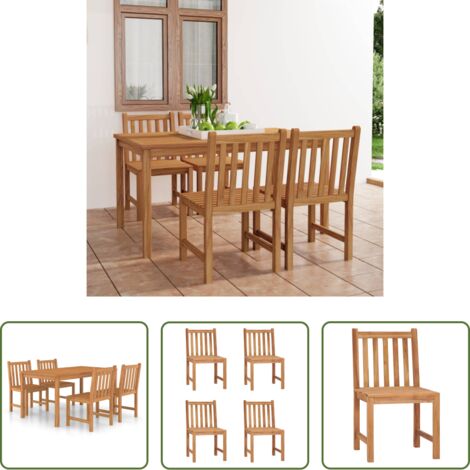 Mesa de jardín -  Conjunto de comedor de jardín de 5 piezas, 150 x 90 cm, madera maciza de teca