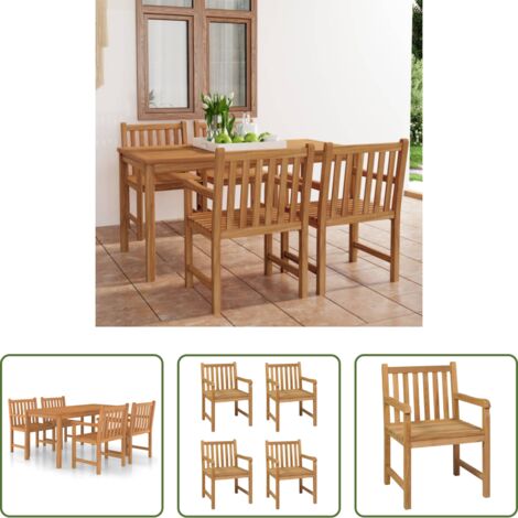 Mesa de jardín -  Conjunto de comedor de jardín de 5 piezas, 160 x 80 cm, madera maciza de teca