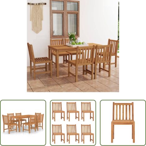 Mesa de jardín -  Conjunto de comedor de jardín de 7 piezas, 160 x 80 cm, madera maciza de teca