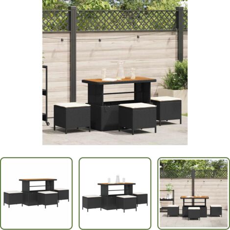 Mesa de jardín -  Conjunto de Comedor de Jardín Negro ratán sintético