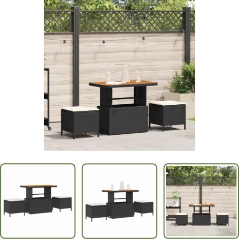 Mesa de jardín -  Conjunto de Comedor de Jardín Negro ratán sintético