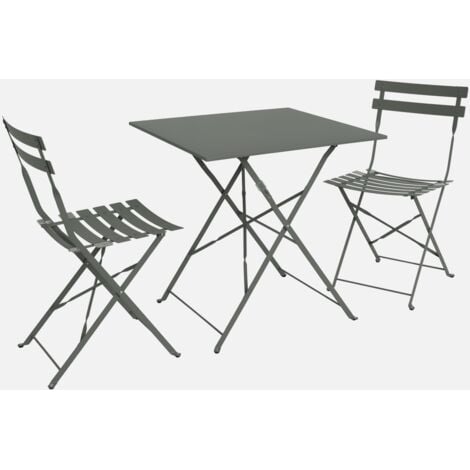 SWEEEK Mesa de jardín cuadrada plegable de metal, 2 sillas
