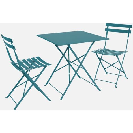 Mesa de jardín cuadrada plegable de metal, 2 sillas