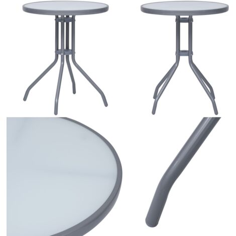 Mesa de jardín de acero y vidrio gris claro 60 cm - Mesa redonda - Mesa de jardín gris claro