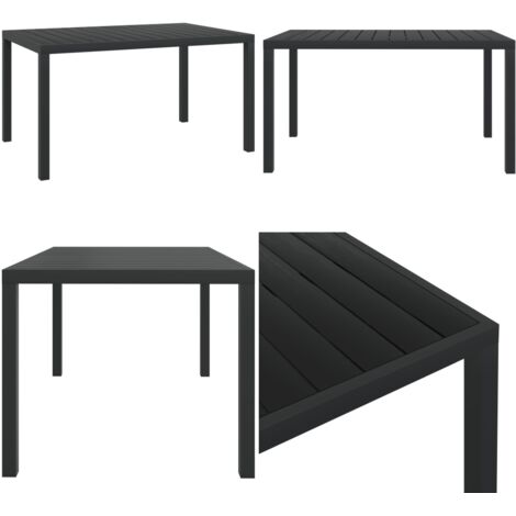 Mesa de jardín de aluminio y WPC negra 150x90x74 cm - Mesa de terraza - Mesa de patio