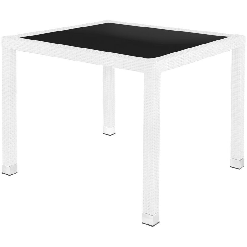 

Lolahome - Mesa de jardín Marlene de cristal y rattán sintético blancode 90x90x76 cm
