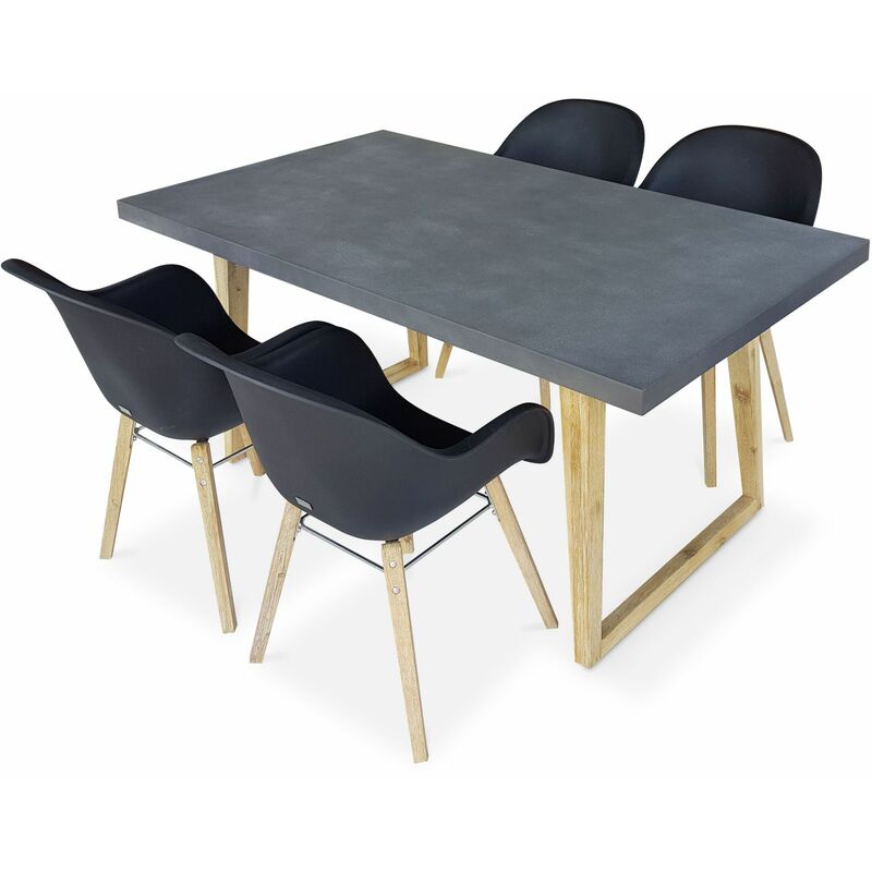 

Alice's Garden - Mesa de jardín fibrocemento 160 cm BORNEO y 4 sillones escandinavos CELEBES antracita - Gris