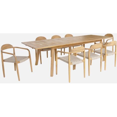 Mesa de jardín de madera de acacia con 8 sillas