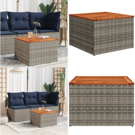 Mesa de jardín de madera de acacia y ratán PE gris 55x55x37 cm - Mesa de exterior - Madera de acacia