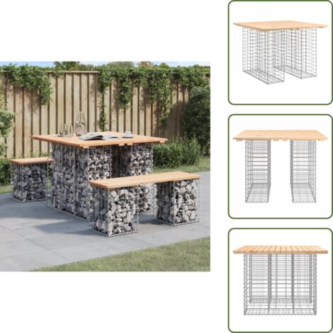 Mesa de jardín de madera - vidaXL Mesa de jardín con diseño de gaviones, 100 x 102 x 72 cm, madera maciza de pino - Mesa de jardín con gaviones