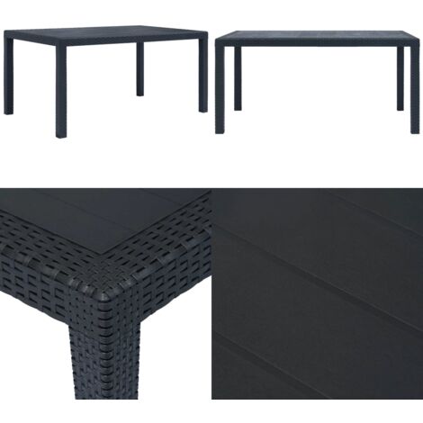 Mesa de jardín de plástico aspecto ratán gris 150x90x72 cm - Mesa de jardín de plástico - Mesa de jardín ratán