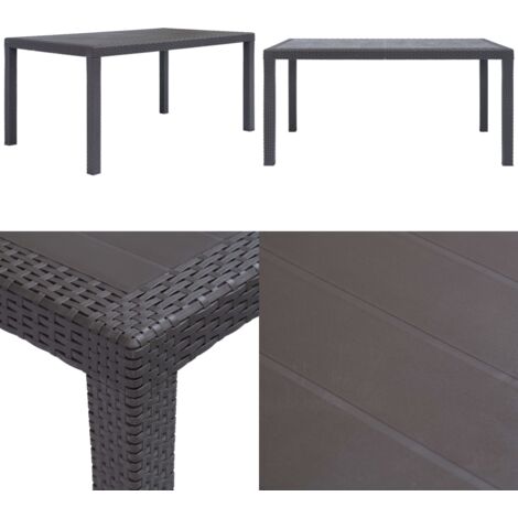 Mesa de jardín de plástico aspecto ratán marrón 150x90x72 cm - Mesa de jardín de plástico - Mesa de jardín ratán