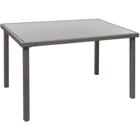 Mesa de jardín de polirratán gris con tablero de cristal para balcón 120 x 75 cm 040008549