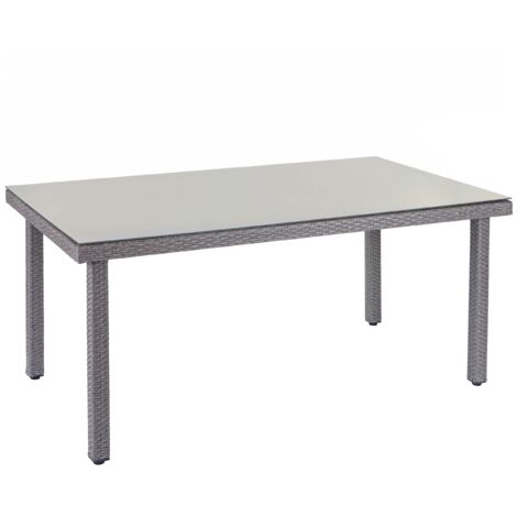 Mesa de jardín de polirratán gris con tapa de cristal 160x90x74cm 040001763