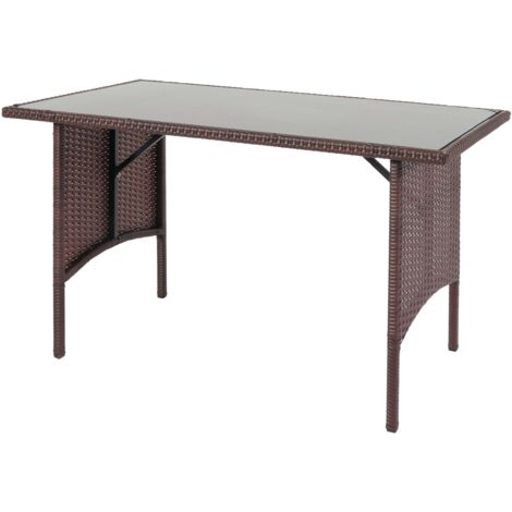 Mesa de jardín de polirratán marrón con tablero de cristal 112x60 cm 040008557