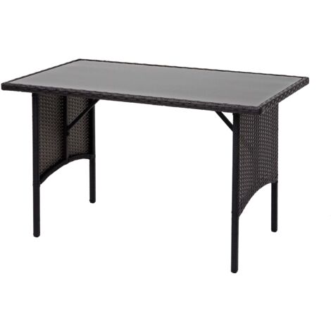 Mesa de jardín de polirratán negro con tapa de cristal 112 x 60 cm 040008558