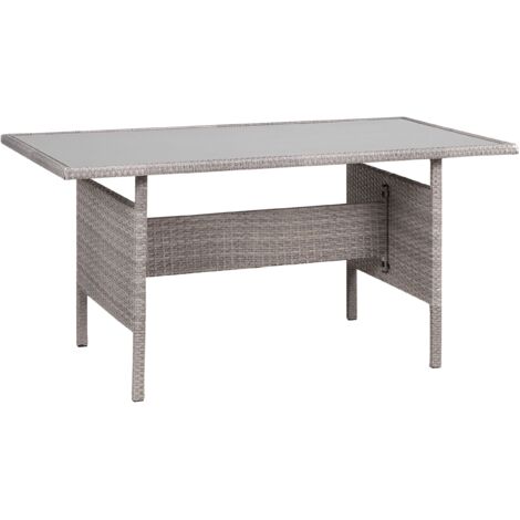Mesa de jardín de ratán gris claro 145 x 80 cm tablero vidrio exterior Viterbo