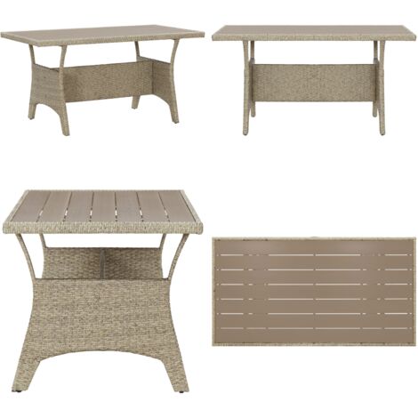 Mesa de jardín de ratán sintético gris 120x70x66 cm - Ratán sintético - Mesa de patio