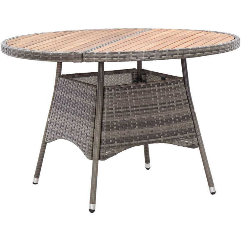 

Happyshopping - Mesa de jardin de ratan sintetico madera acacia gris 115x74 cm