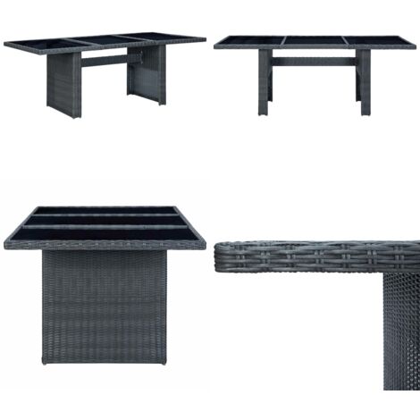 Mesa de jardín de ratán sintético y vidrio templado gris oscuro - Ratán sintético - Vidrio templado