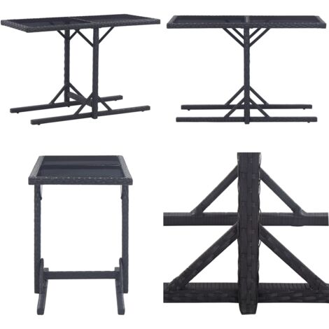 Mesa de jardín de vidrio y ratán sintético negro 110x53x72 cm - Ratán sintético - Mesa de vidrio