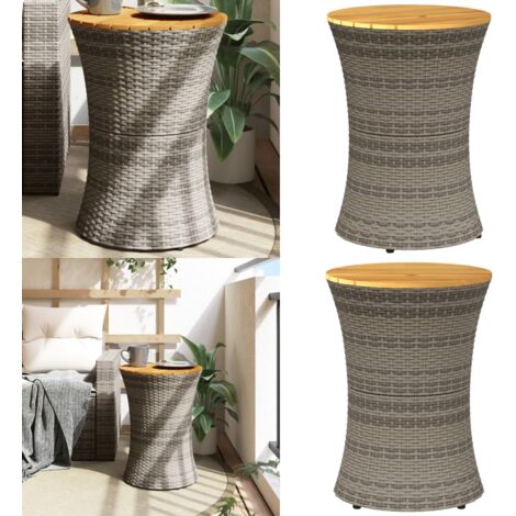 Mesa de jardín en forma de tambor ratán sintético y madera gris - Mesa de jardín gris - Ratán sintético