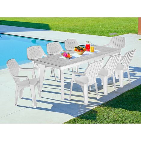 Mesa de jardín extensible 160-220x90 cm de polipropileno Bergen - Blanco
