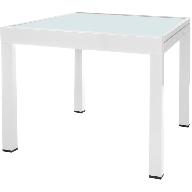 

Mesa de jardín Thais extensible de aluminio y cristal blanco de 90x90x74 cm