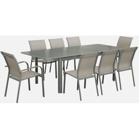 Mesa de jardín extensible de aluminio con 8 sillas