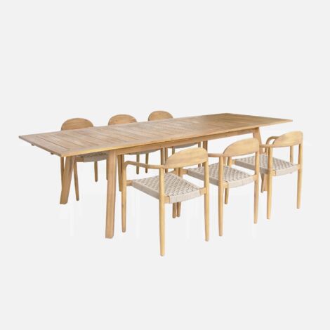 Mesa de jardín extensible de madera de acacia con 6 sillones