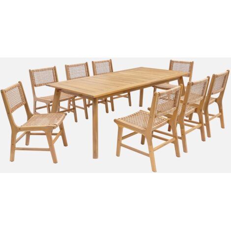 Mesa de jardín extensible madera de acacia con 8 sillas