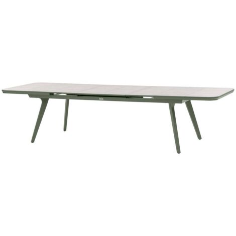 Mesa de jardín extensible Pulpy en verde laurel y gris granito, 12 plazas, de aluminio, cristal y cerámica - Hespéride