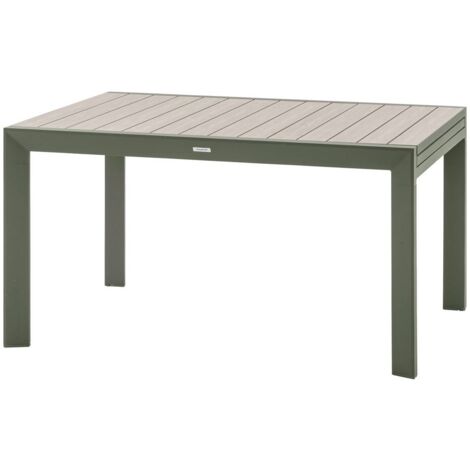 Mesa de jardín extensible y corredera Évasion con lino y efecto madera verde laurel, capacidad para 10 personas en aluminio - Hespéride
