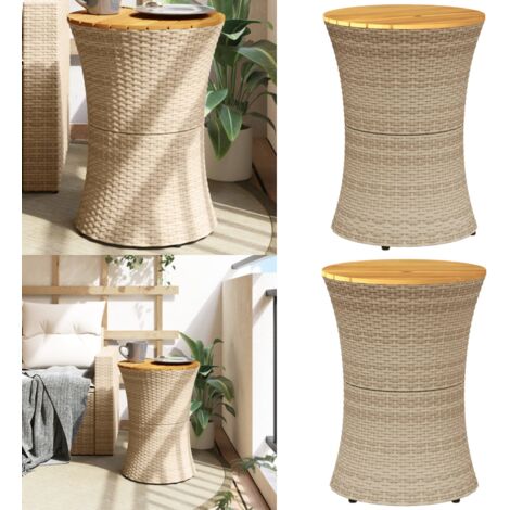 Mesa de jardín forma de tambor ratán sintético y madera beige - Ratán sintético - Madera de acacia