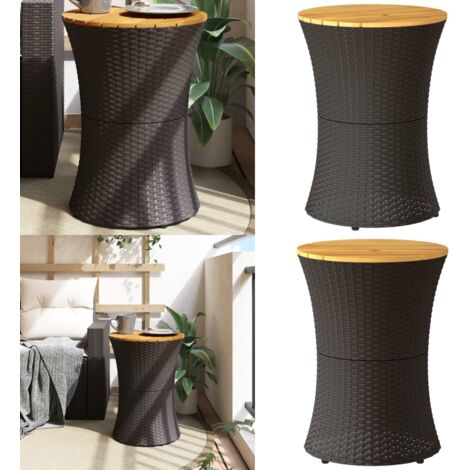 Mesa de jardín forma de tambor ratán sintético y madera negro - Ratán sintético - Madera de acacia