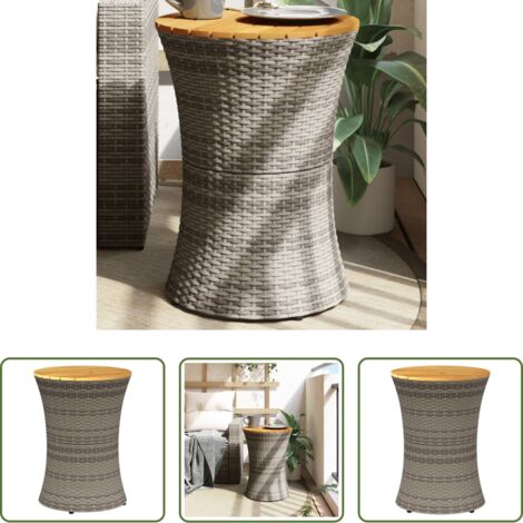 Mesa de jardín gris -  Mesa de jardín en forma de tambor ratán sintético y madera gris