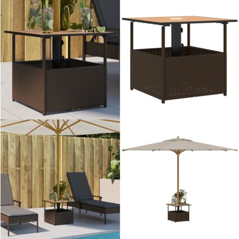 Mesa de jardín hueco de sombrilla ratán PE marrón 55x55x46,5 cm - Sombrilla - Ratán sintético