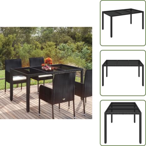 Mesa de jardín impermeable - vidaXL Mesa de jardín superficie de vidrio ratán PE negro 150x90x75 cm - Mesa de jardín negra