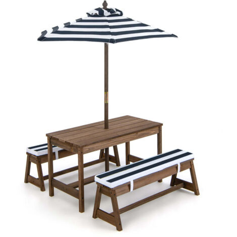 Mesa de jardín infantil y 2 bancos 89 x 44 x 50 cm asiento ergonómico cómodo ambiente acogedor madera de abeto azul 200019647