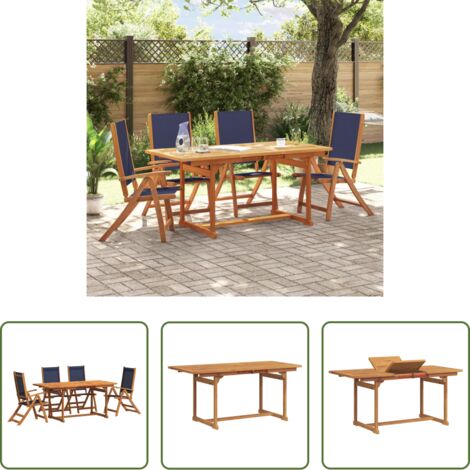 Mesa de jardín -  Juego comedor de jardín 5 pzas madera maciza acacia y textileno