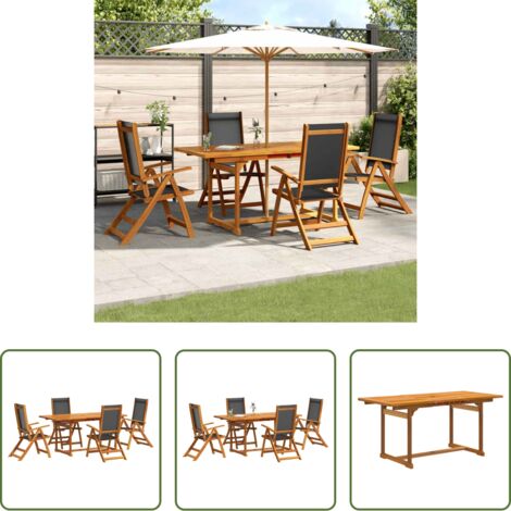 Mesa de jardín -  Juego comedor de jardín 5 pzas madera maciza acacia y textileno