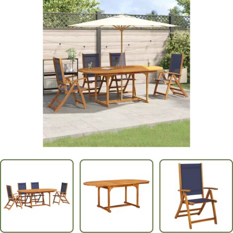 Mesa de jardín -  Juego comedor de jardín 5 pzas madera maciza acacia y textileno