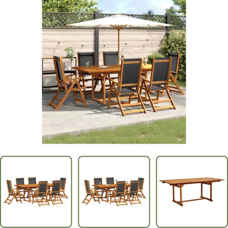 Mesa de jardín -  Juego comedor de jardín 7 pzas madera maciza acacia y textileno