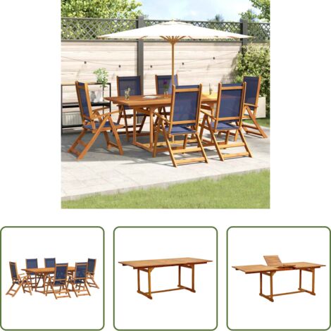 Mesa de jardín - Juego comedor de jardín 7 pzas madera maciza acacia y textileno