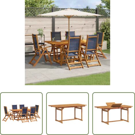 Mesa de jardín -  Juego comedor de jardín 7 pzas madera maciza acacia y textileno
