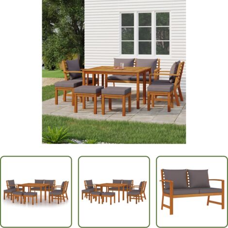 Mesa de jardín -  Juego comedor jardín con cojines 9 piezas madera maciza acacia