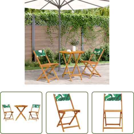 Mesa de jardín -  Juego de bistro de 3 piezas tela madera maciza estampado hojas