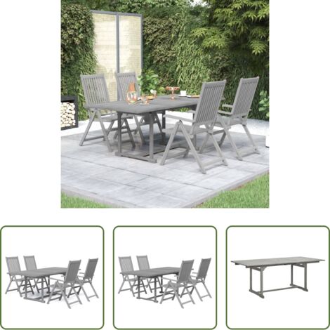 Mesa de jardín -  Juego de comedor de jardín 5 piezas madera maciza de acacia